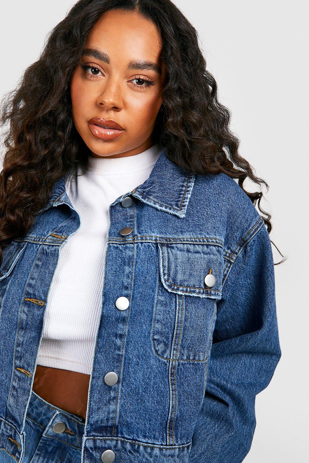 Cropped denim deals jacket plus